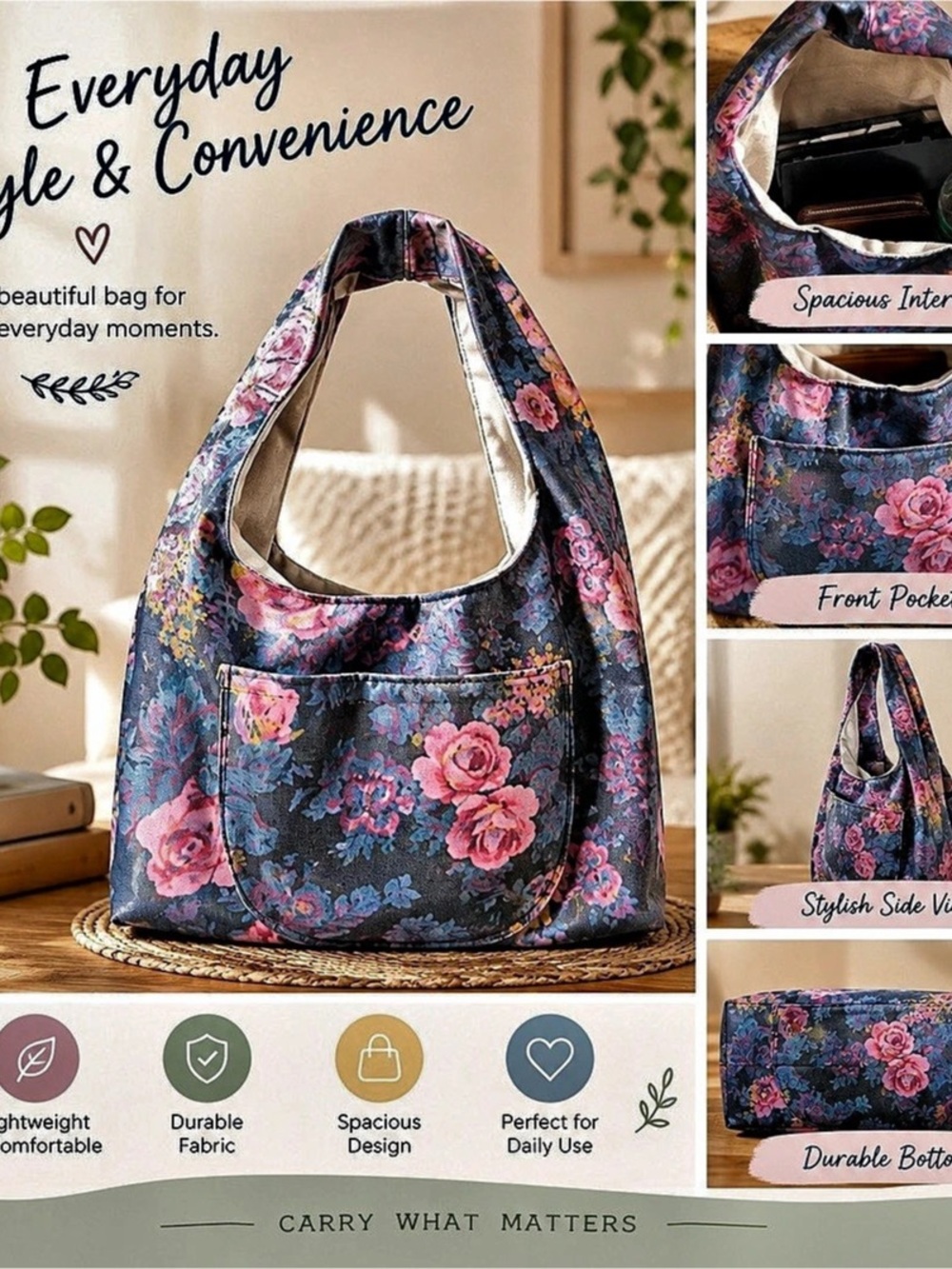 Floral Shoulder Bag in Blue & Pink Like New